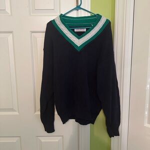 Vintage Preppy John Ashford Navy Blue V-Neck Men’s Sweater Size XL